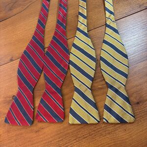 NWT Jos A Bank Red and Gold Stripe Bow Tie Lot of 2 Ties All Silk Handmade USA